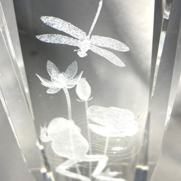 Atlantic Beach 3D Laser Etched Frog w/Dragonfly 6" Crystal Paperweight w/Case - Picture 7 of 12